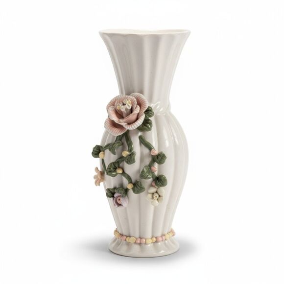 Sophia-Ann Floral Vase White with Pink 3D Flowers --ITEM #3537 - Picture 2 of 8